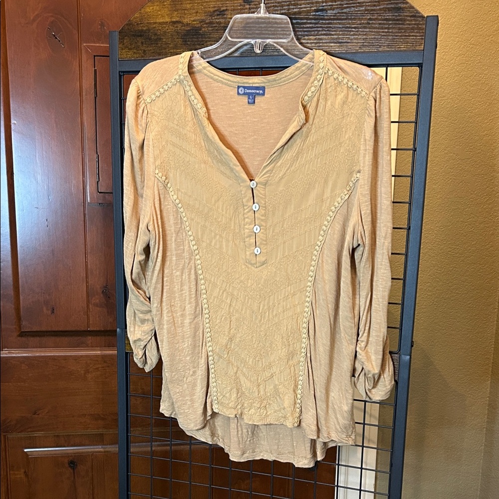 Democracy Tan Tunic Top with Button Accents sku#109